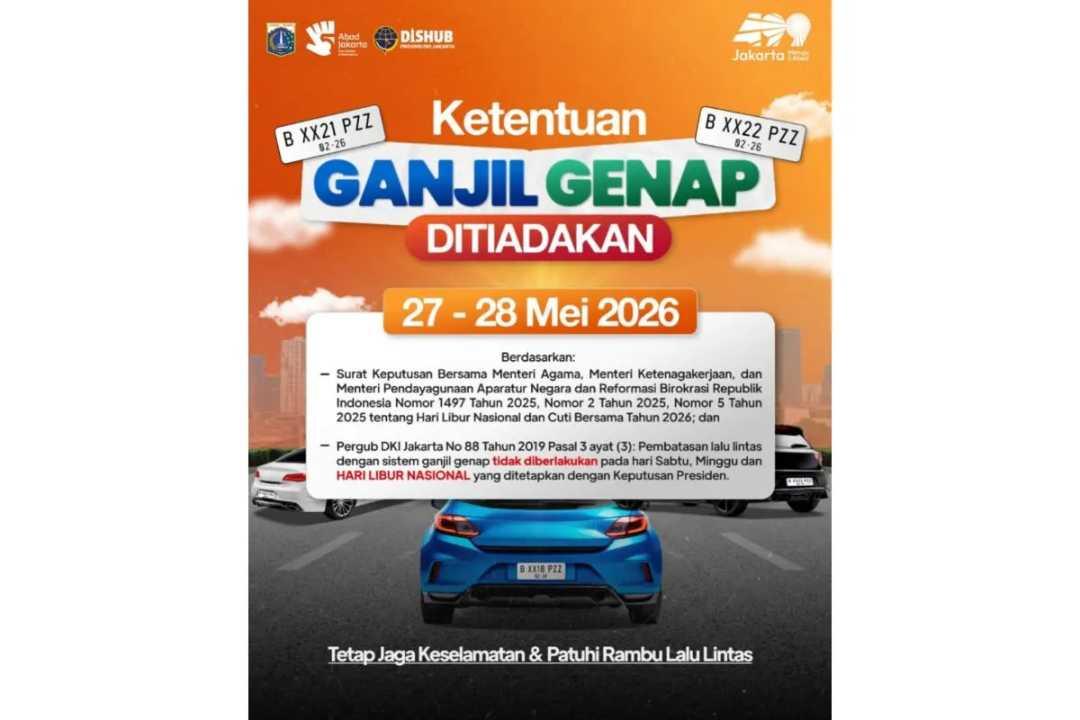 Libur Idul Adha 2026, Ganjil Genap di Jakarta Ditiadakan pada 27-28 Mei
