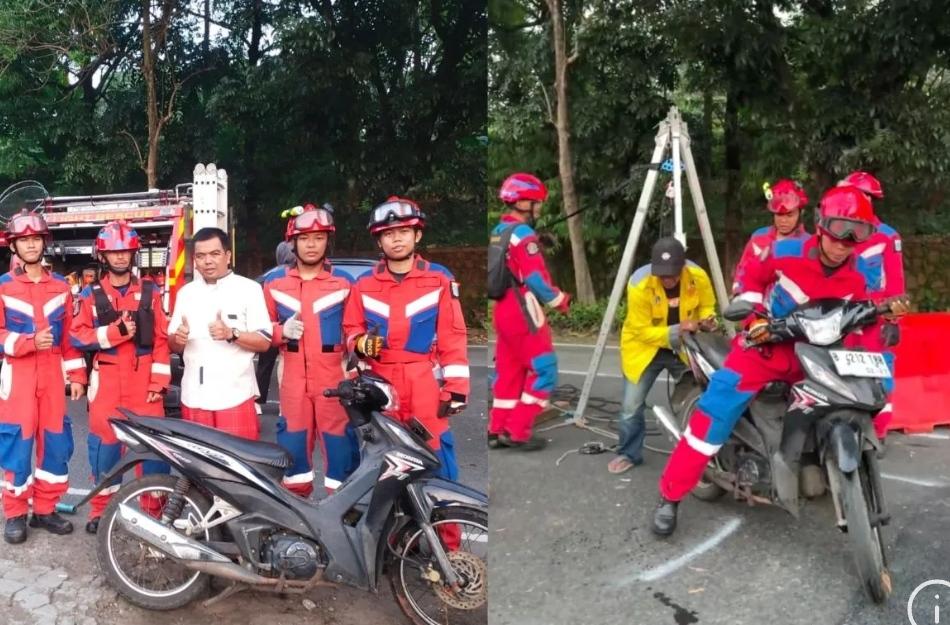 Evakuasi Dramatis Motor Masuk Jalan Amblas di Lenteng Agung Berlangsung Dua Jam