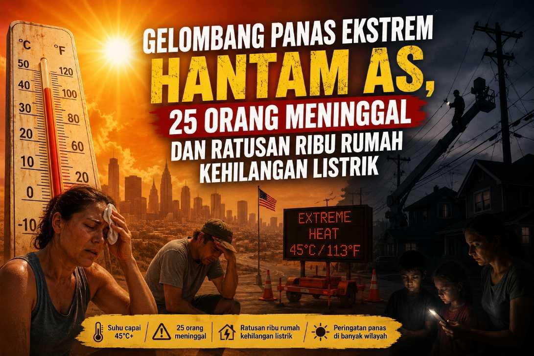 Gelombang Panas Ekstrem Hantam AS, 25 Orang Meninggal dan Ratusan Ribu Rumah Kehilangan Listrik