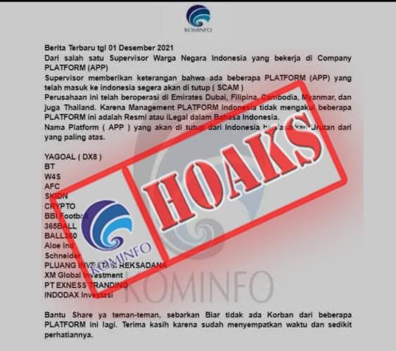  Ini Bantahan Pluang terkait Beredar Hoax Kemkominfo Rilis Daftar Aplikasi Ilegal yang Akan Diblokir