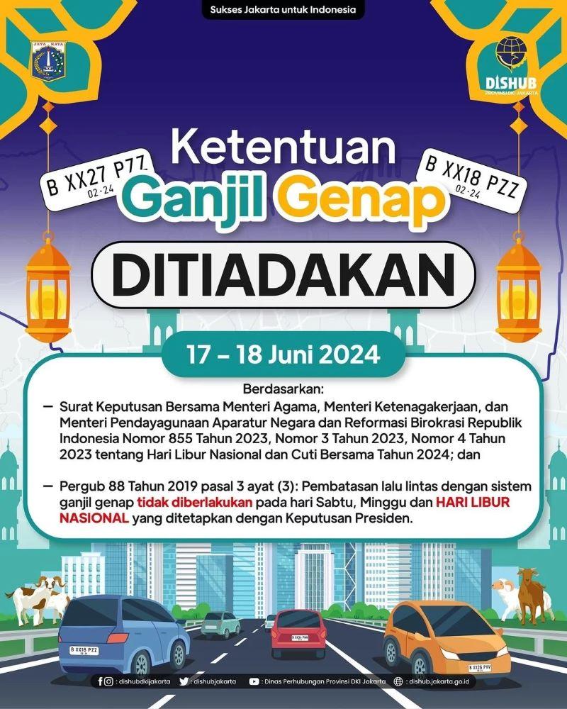  Libur Idul Adha 2024, Pemprov DKI Tiadakan Ganjil Genap 
