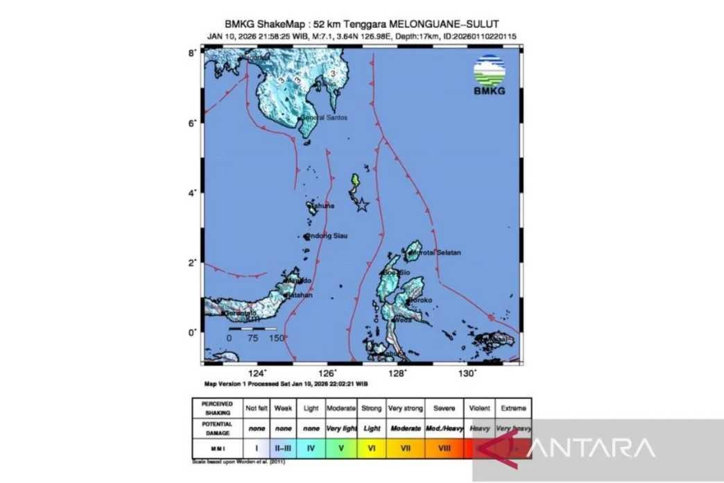  BMKG Catat Gempa M 7,1 di Melonguane Talaud, Getaran Terasa hingga Ternate